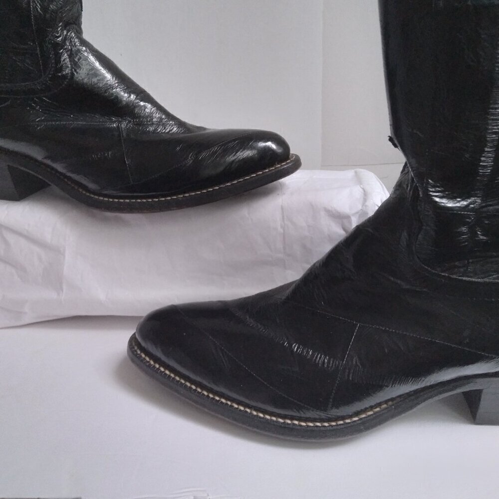 Justin Women's Vintage 1970's Black Eel Skin Cowboy Boots Made In U.S.A. Sz 7.5 - Picture 4 of 16